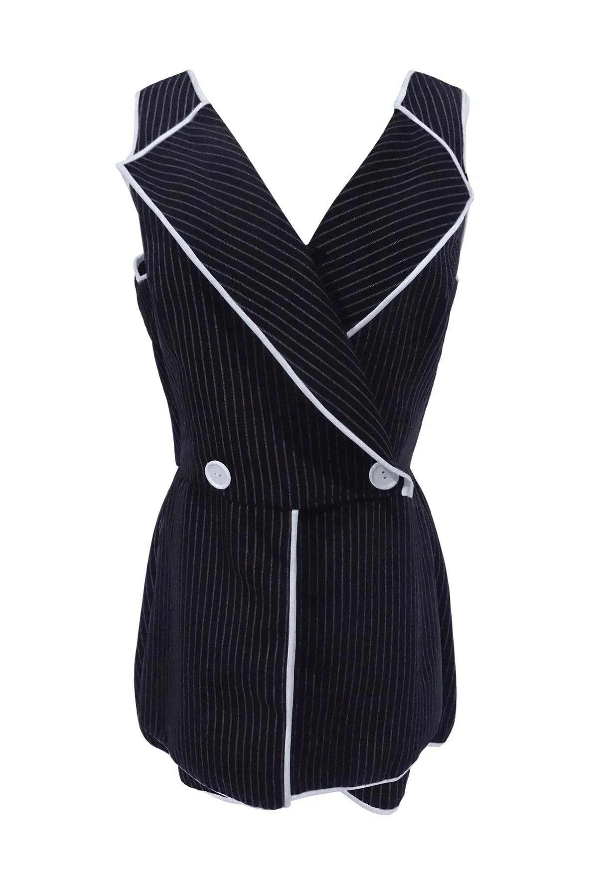 Black Striped Vest With Button