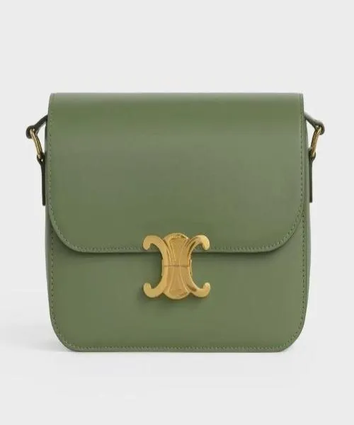 Celine Medium Triomphe Bag In Shiny Calfskin Light Khaki