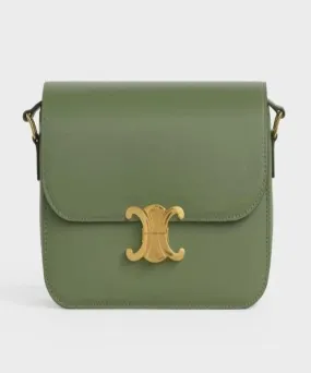 Celine Medium Triomphe Bag In Shiny Calfskin Light Khaki