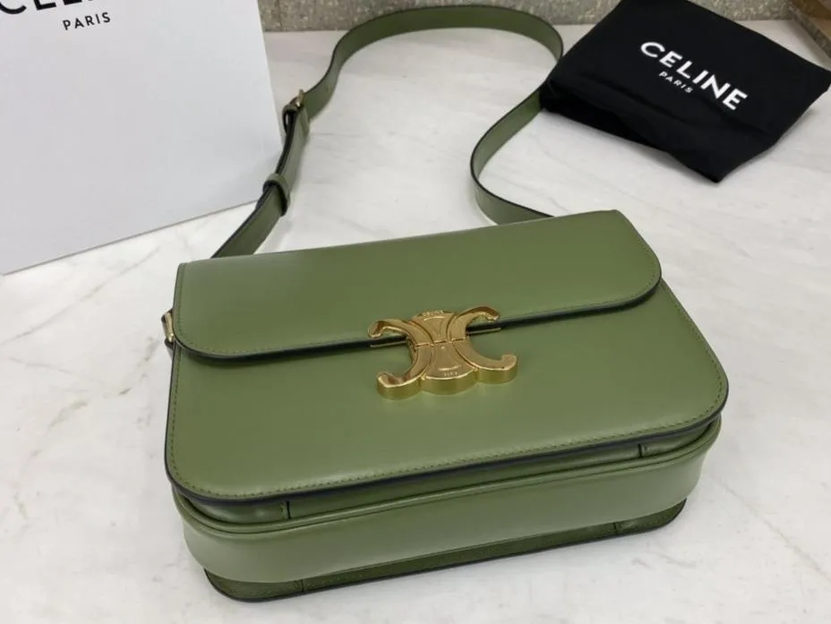 Celine Medium Triomphe Bag In Shiny Calfskin Light Khaki