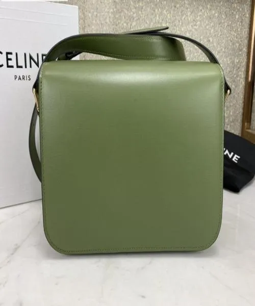 Celine Medium Triomphe Bag In Shiny Calfskin Light Khaki