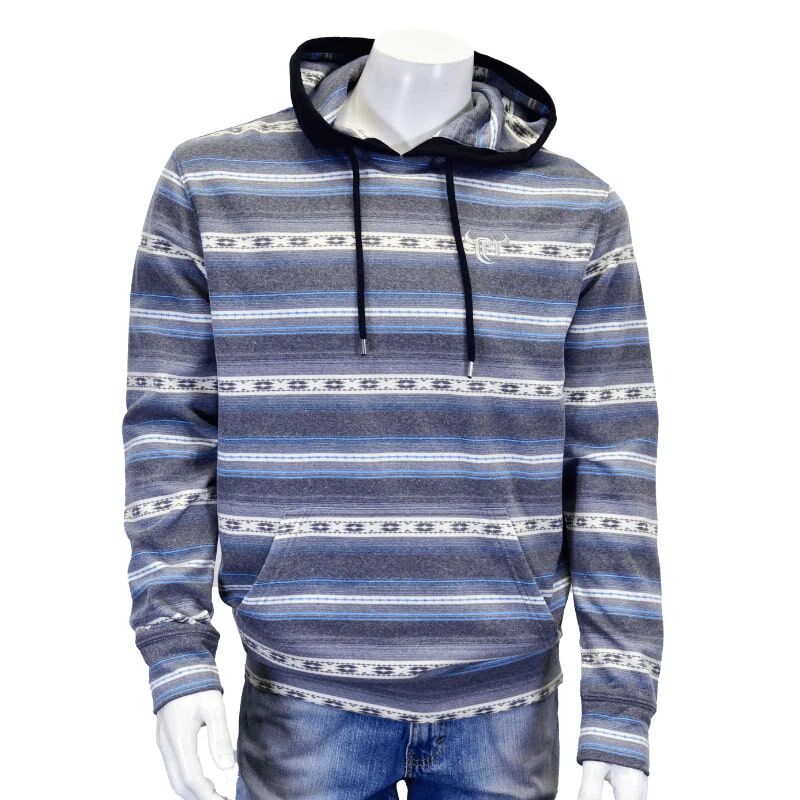 Cowboy Hardware Men's Striped Fleece Hoody in Blue 