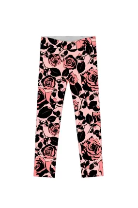 Flirty Girl Lucy Cute Pink Black Floral Print Eco Legging - Girls