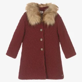 Girls Red Knitted Wool Coat