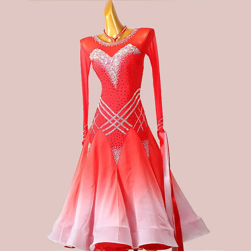 Gradient Red & White Ballroom Dress | MD1295