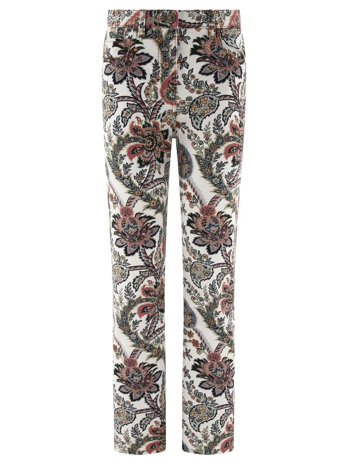 JEANS WITH MULTICOLOR PAISLEY PRINT