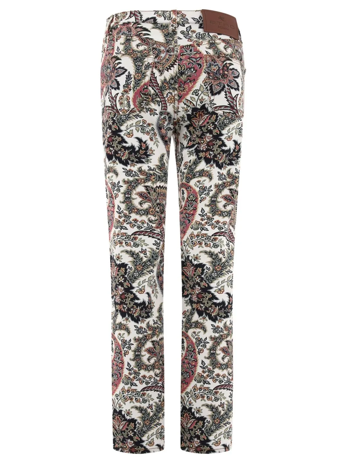 JEANS WITH MULTICOLOR PAISLEY PRINT