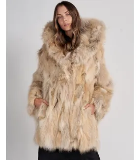 Melanie Hooded Coyote Fur Coat | FurHatWorld.com