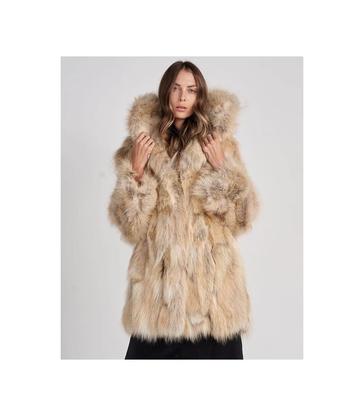 Melanie Hooded Coyote Fur Coat | FurHatWorld.com