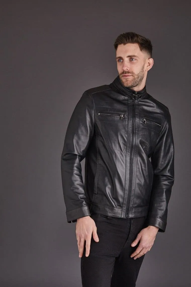 Men's Leather Coat in Black