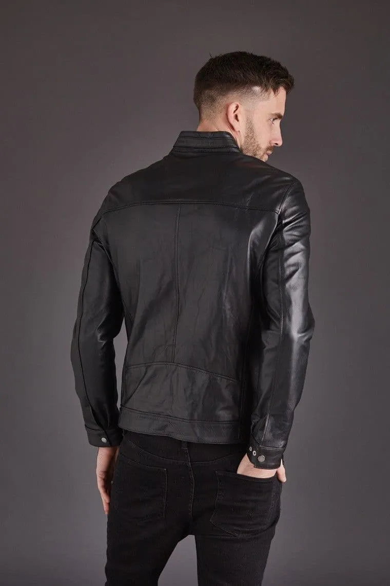 Men's Leather Coat in Black