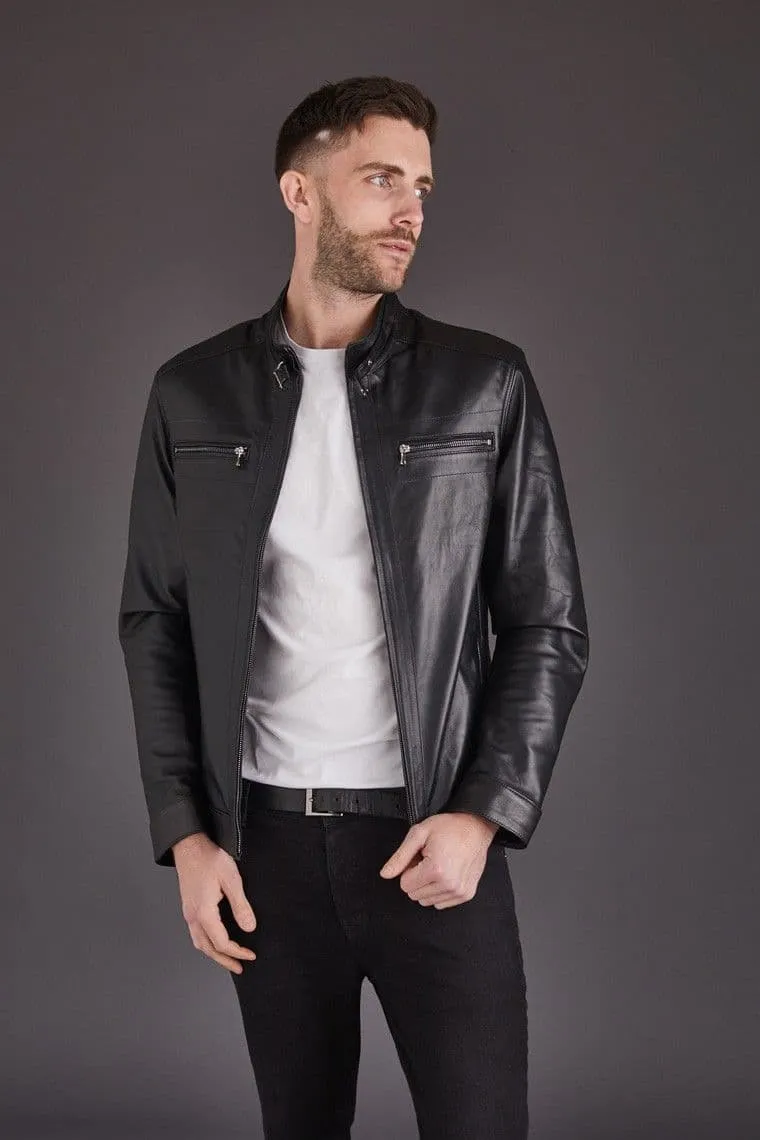 Men's Leather Coat in Black