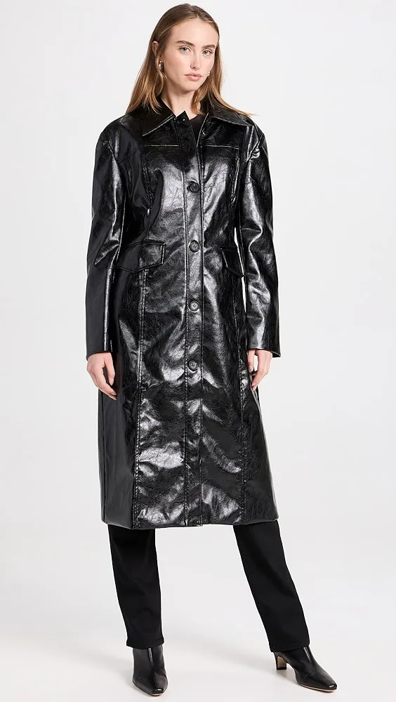 Moon River   Faux Leather Midi Coat 