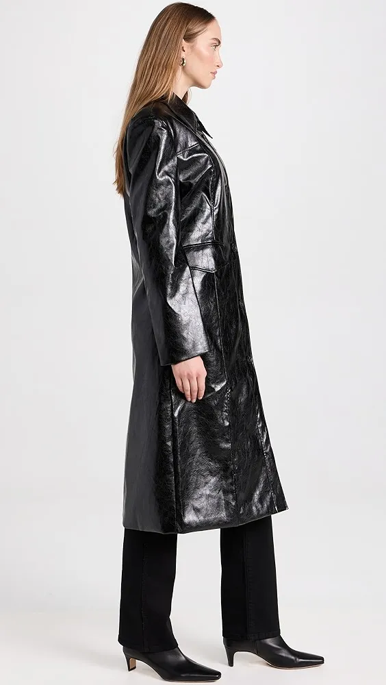 Moon River   Faux Leather Midi Coat 