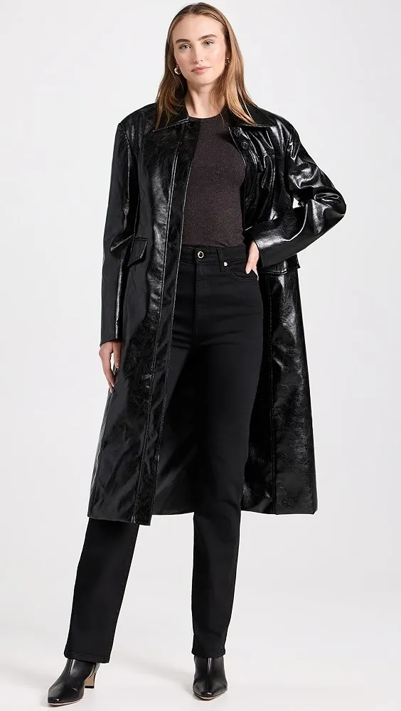 Moon River   Faux Leather Midi Coat 