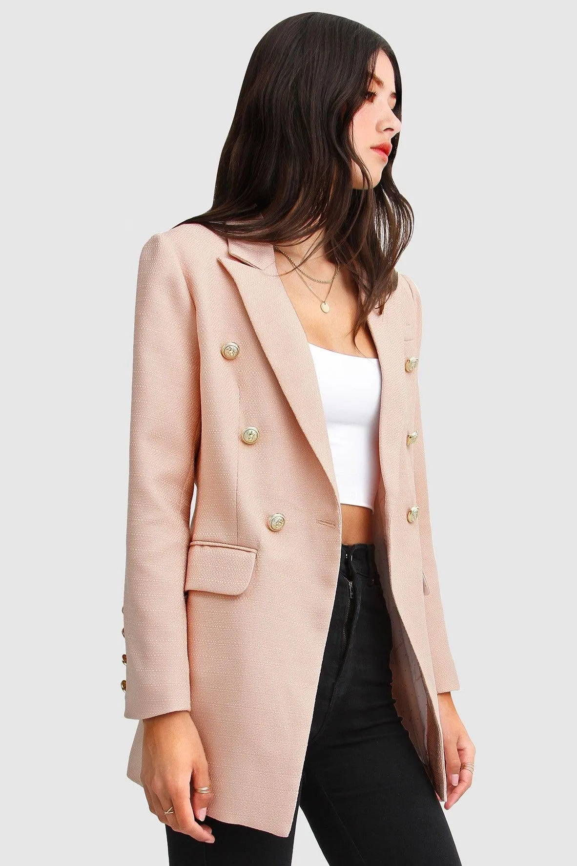 Princess Polly Textured Weave Blazer in Blush