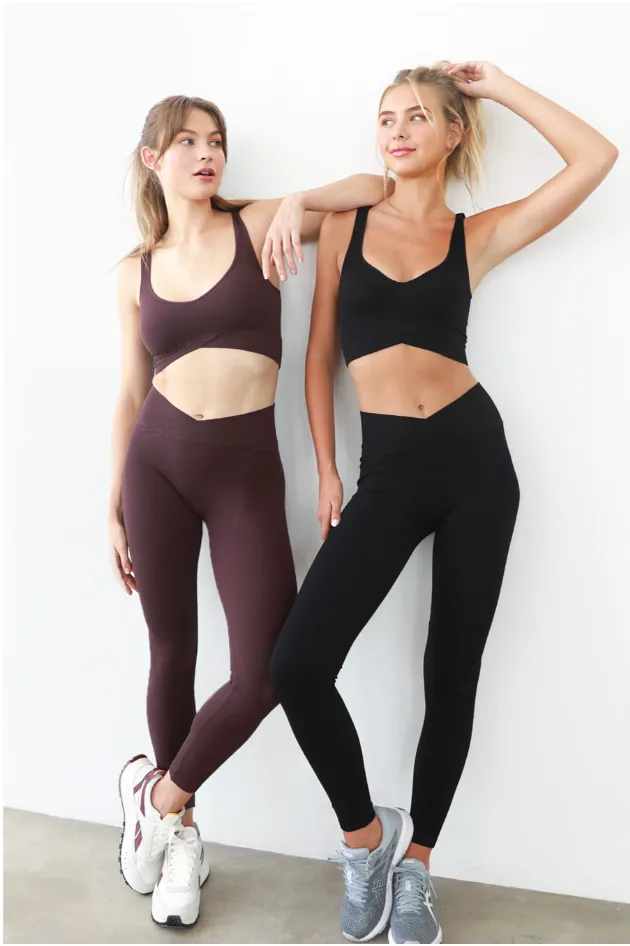 Ribbed Crossover Waistband Leggings