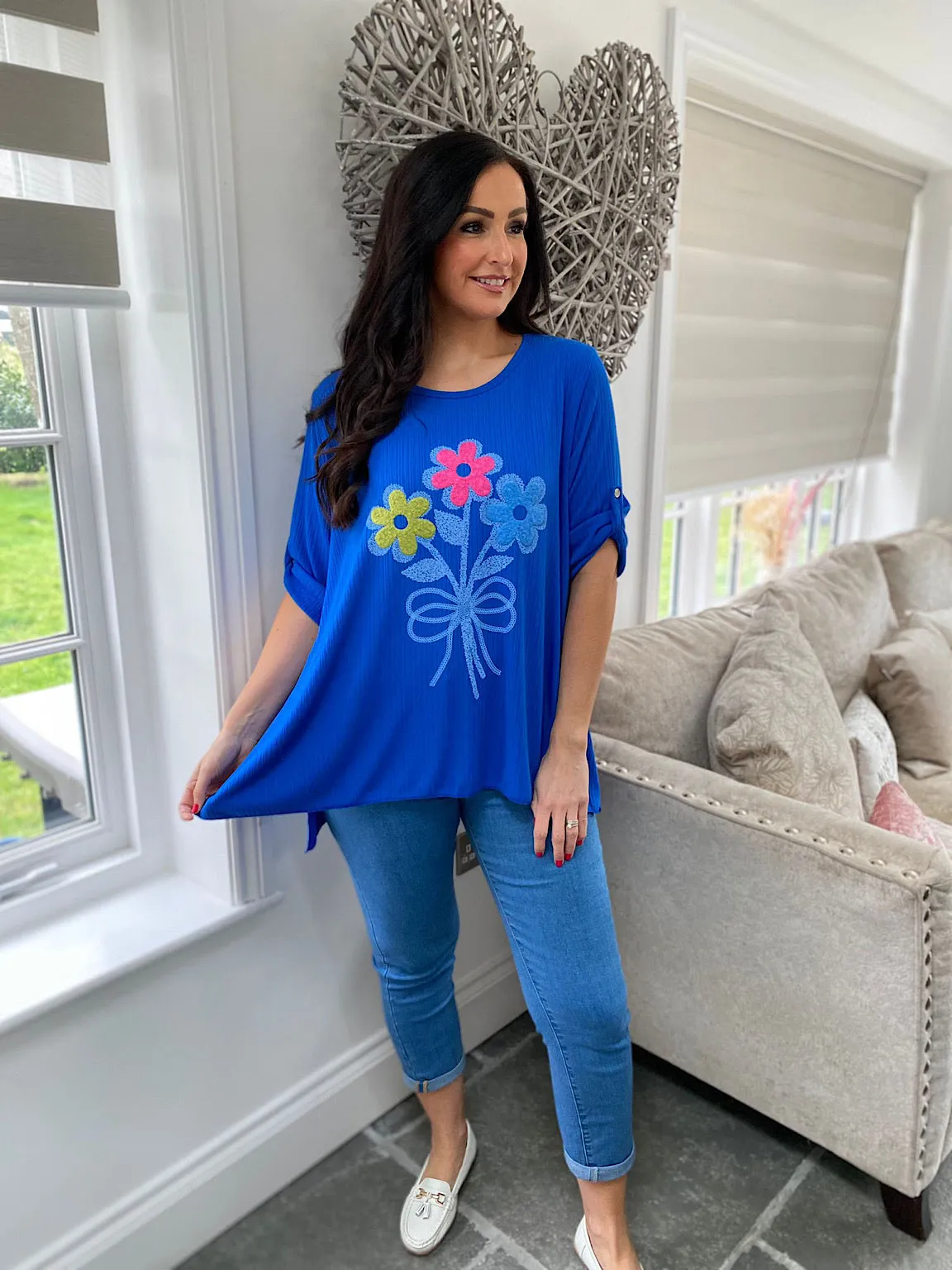 Royal Blue Floral Top Anastasia