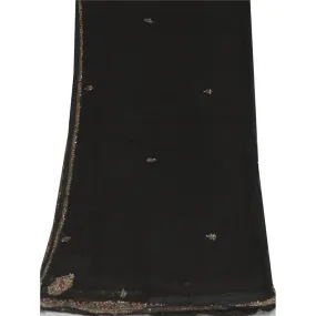 Sanskriti Vintage Dupatta Long Stole Pure Chiffon Silk Black Hand Beaded Scarves