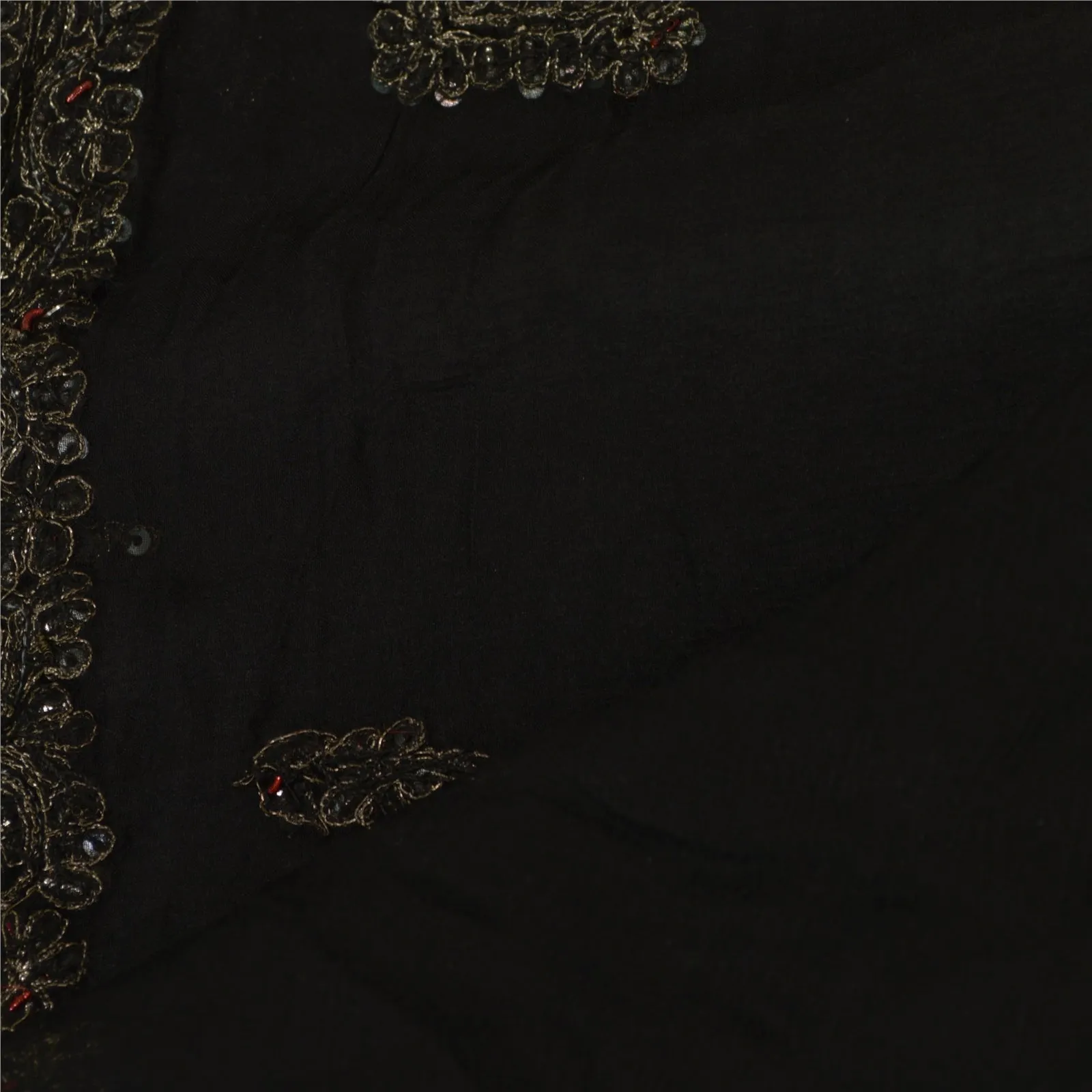 Sanskriti Vintage Dupatta Long Stole Pure Chiffon Silk Black Hand Beaded Scarves