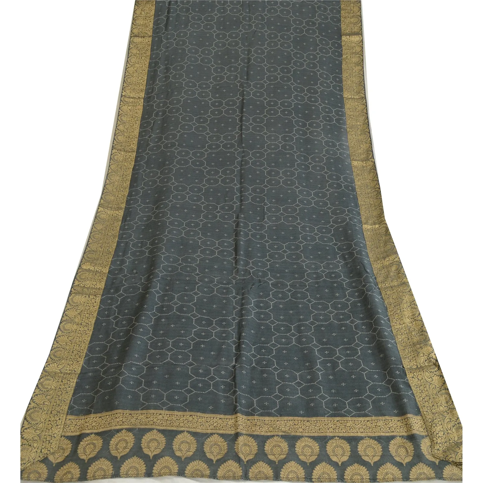 Sanskriti Vintage Grey Dupatta Long Stole Pure Silk Hijab Printed Soft Scarves