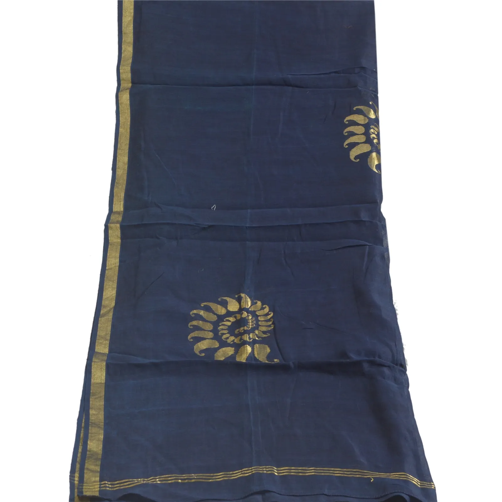 Sanskriti Vintage Long Blue Dupatta/Stole Cotton Silk Hand-Woven Zari Scarves