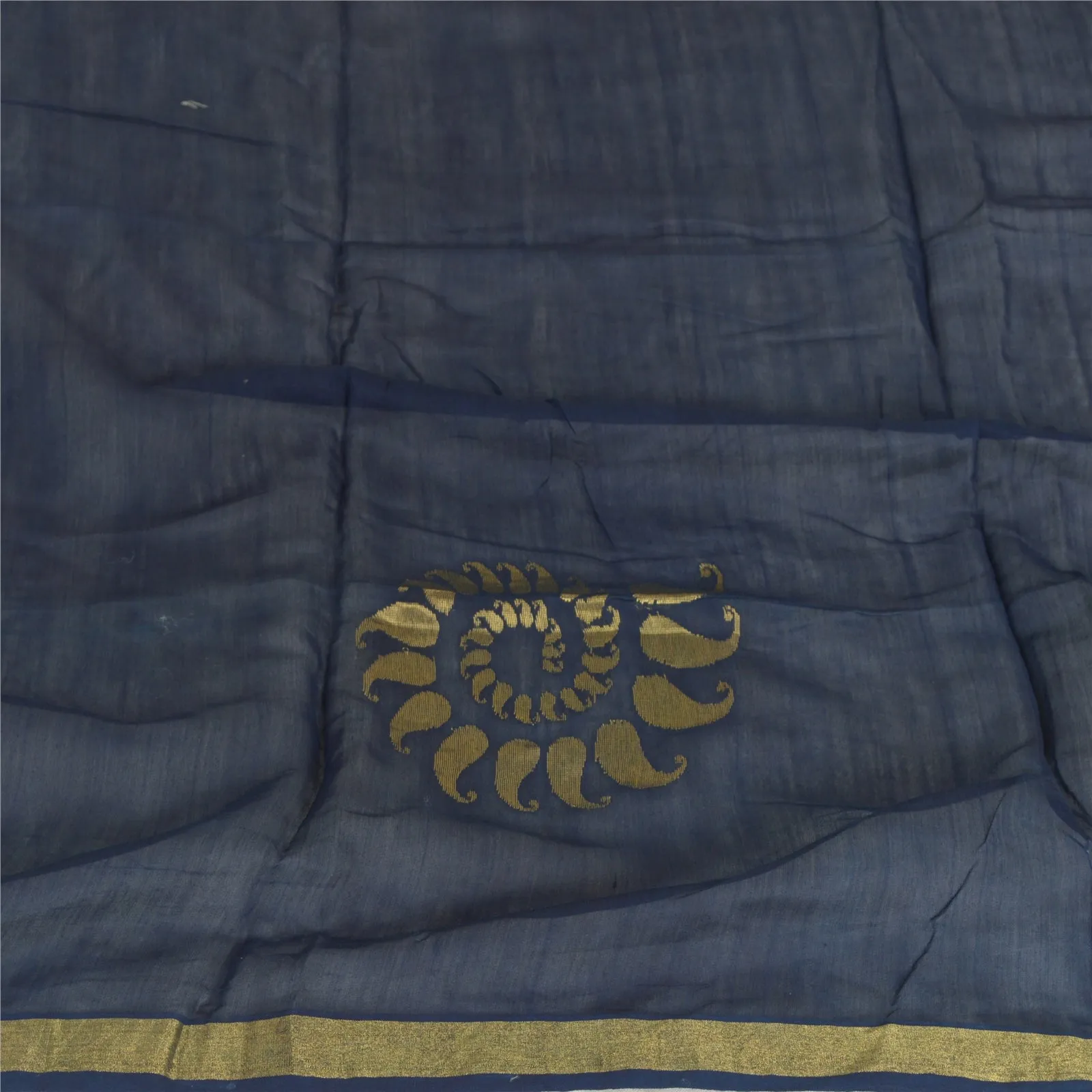 Sanskriti Vintage Long Blue Dupatta/Stole Cotton Silk Hand-Woven Zari Scarves