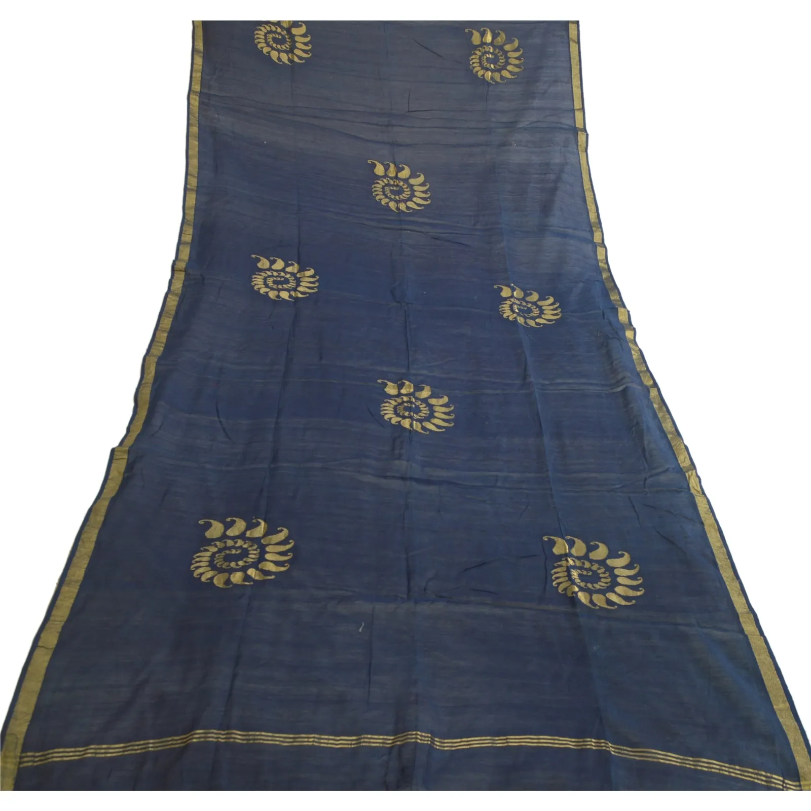 Sanskriti Vintage Long Blue Dupatta/Stole Cotton Silk Hand-Woven Zari Scarves