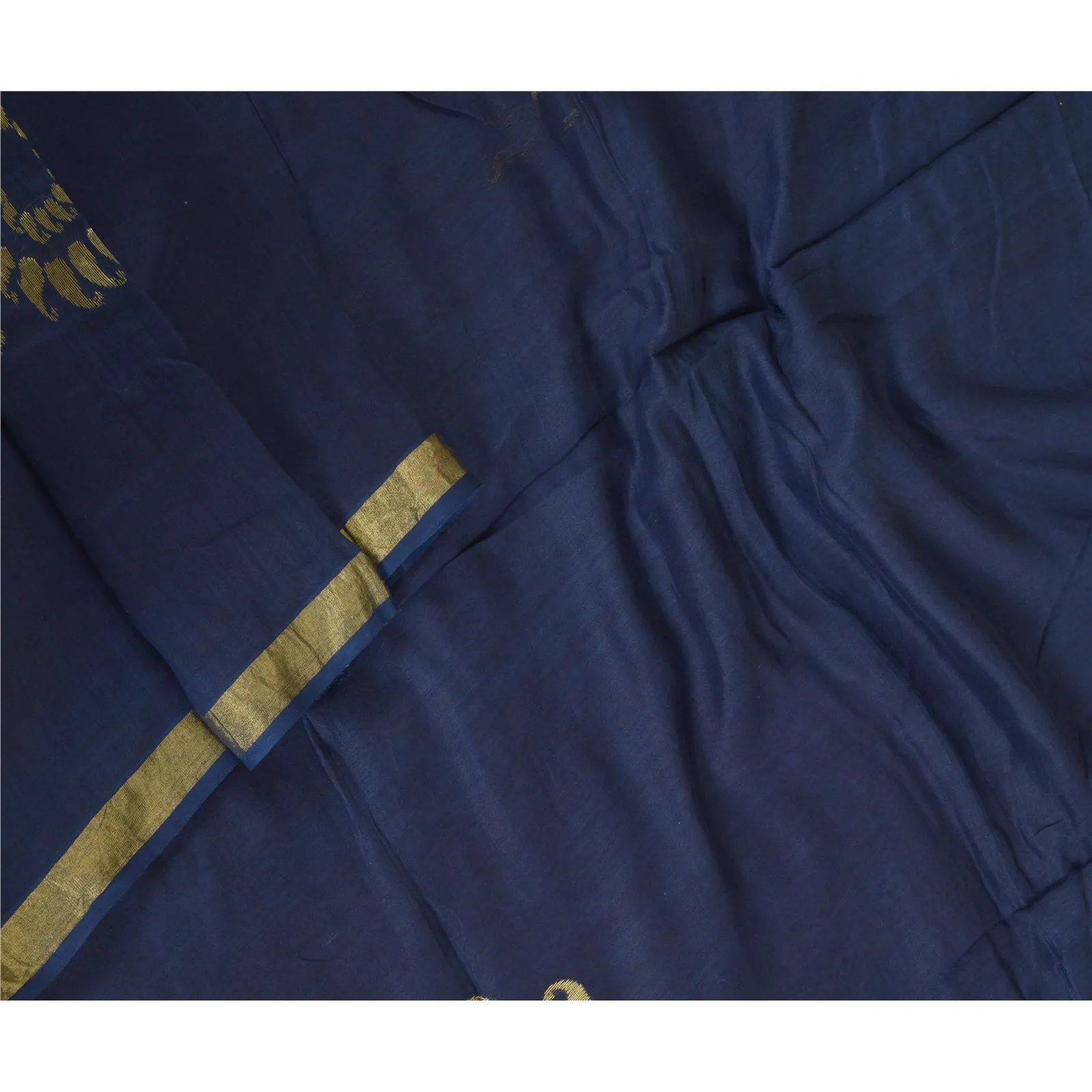 Sanskriti Vintage Long Blue Dupatta/Stole Cotton Silk Hand-Woven Zari Scarves