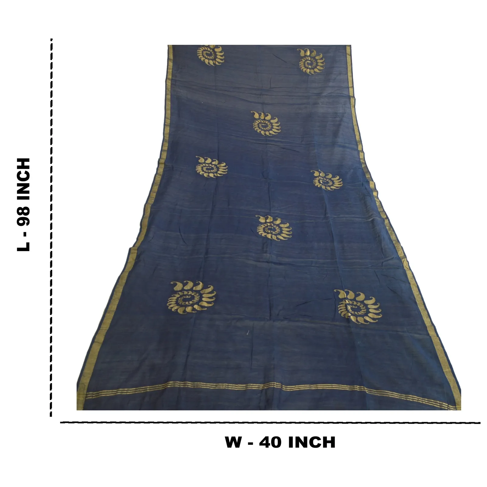 Sanskriti Vintage Long Blue Dupatta/Stole Cotton Silk Hand-Woven Zari Scarves