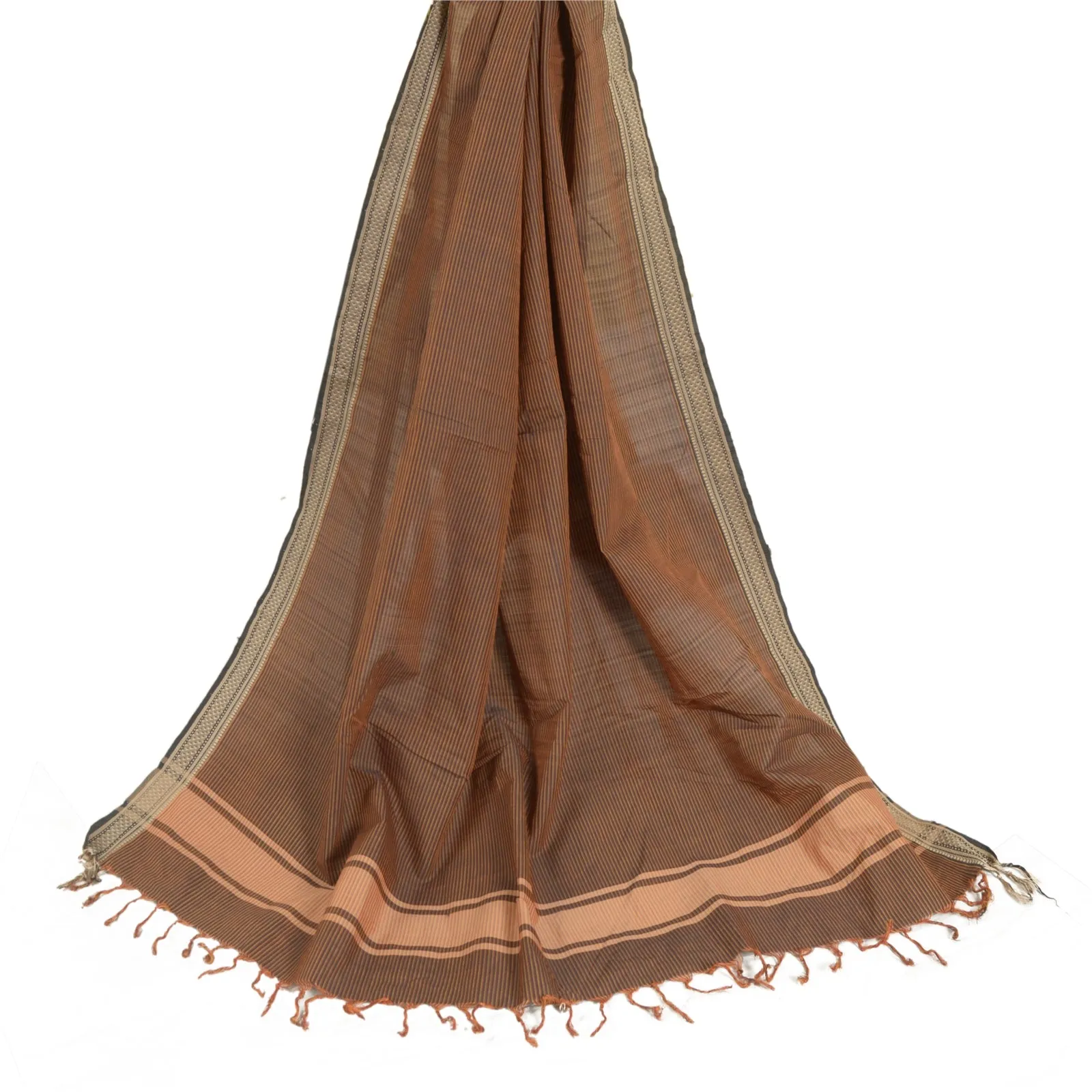 Sanskriti Vintage Long Dupatta Stole Pure Cotton Brown Hijab Woven Scarves