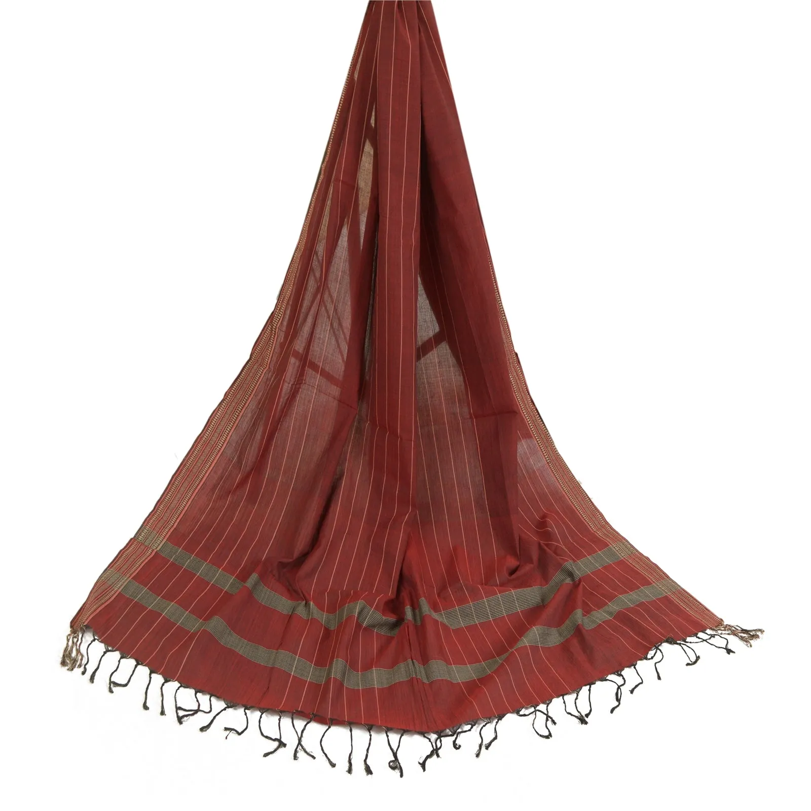 Sanskriti Vintage Long Dupatta Stole Pure Cotton Dark Red Woven Wrap Scarves