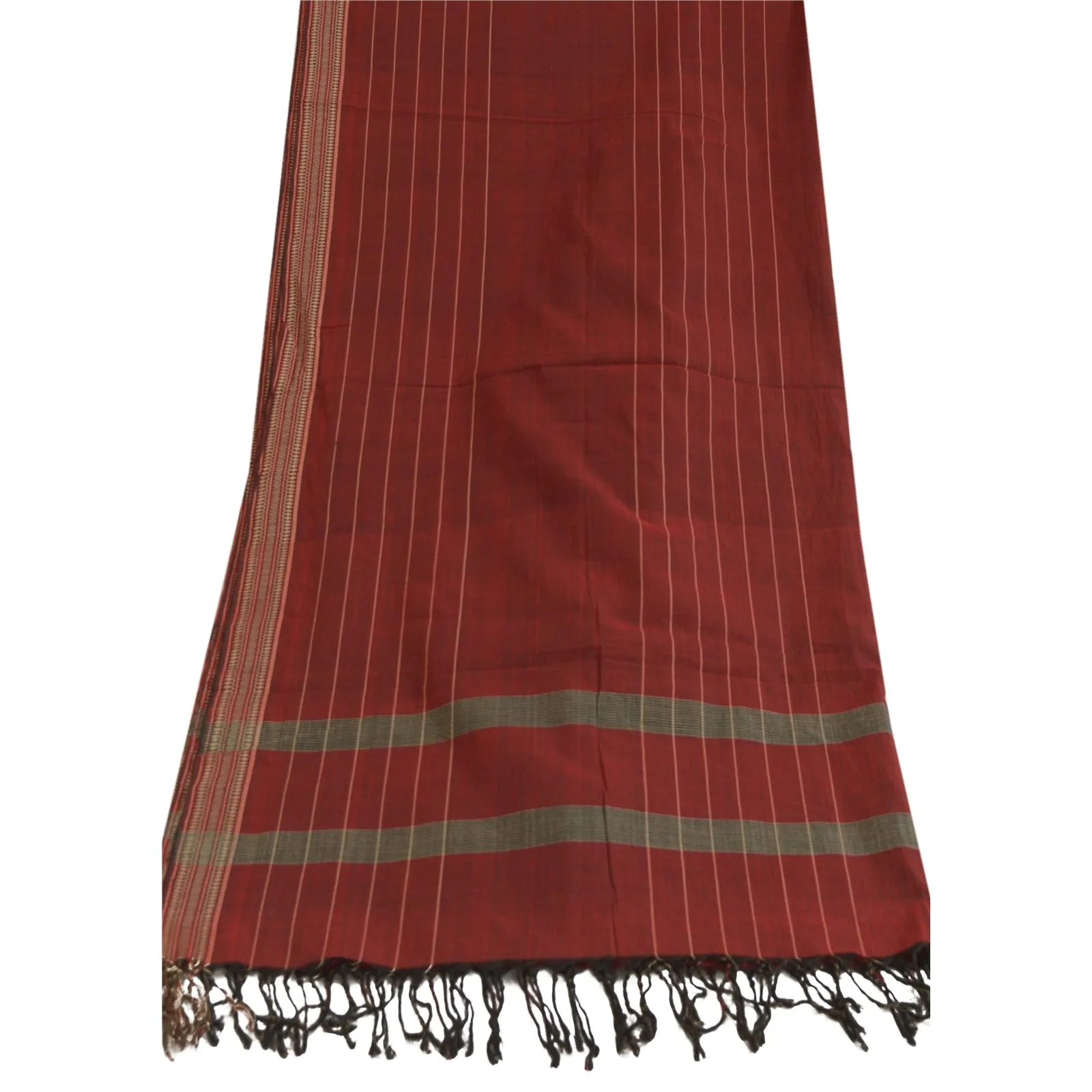 Sanskriti Vintage Long Dupatta Stole Pure Cotton Dark Red Woven Wrap Scarves