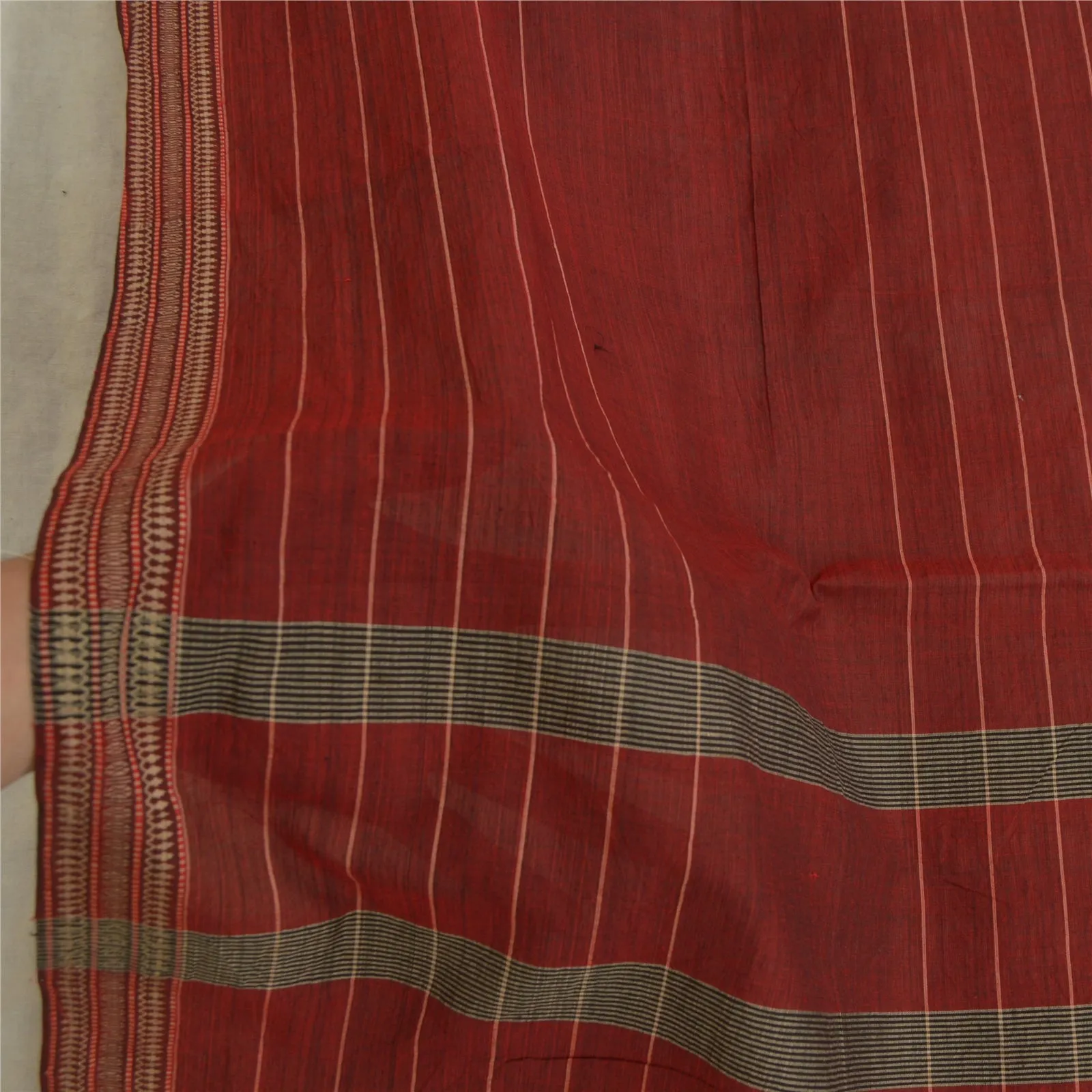 Sanskriti Vintage Long Dupatta Stole Pure Cotton Dark Red Woven Wrap Scarves