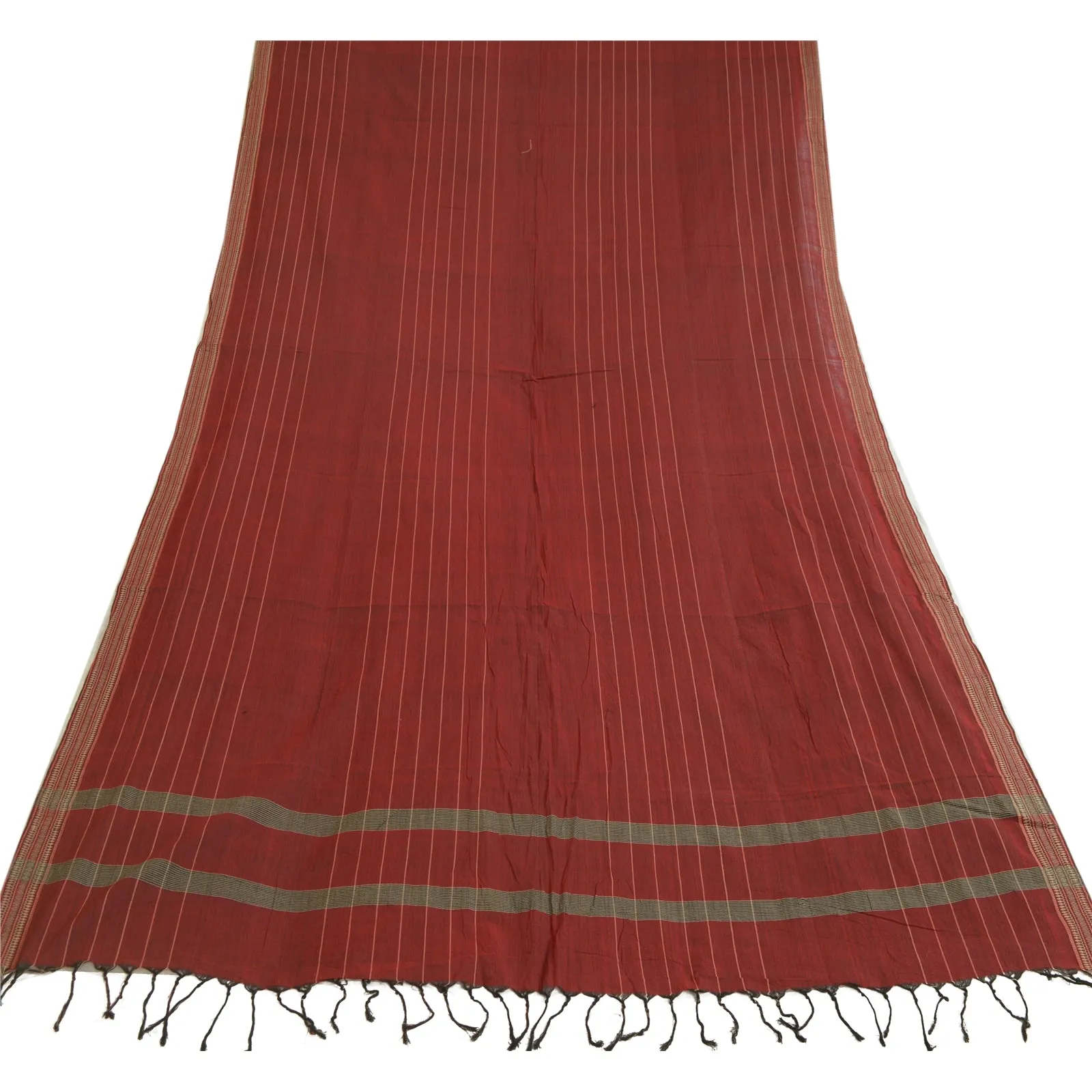 Sanskriti Vintage Long Dupatta Stole Pure Cotton Dark Red Woven Wrap Scarves