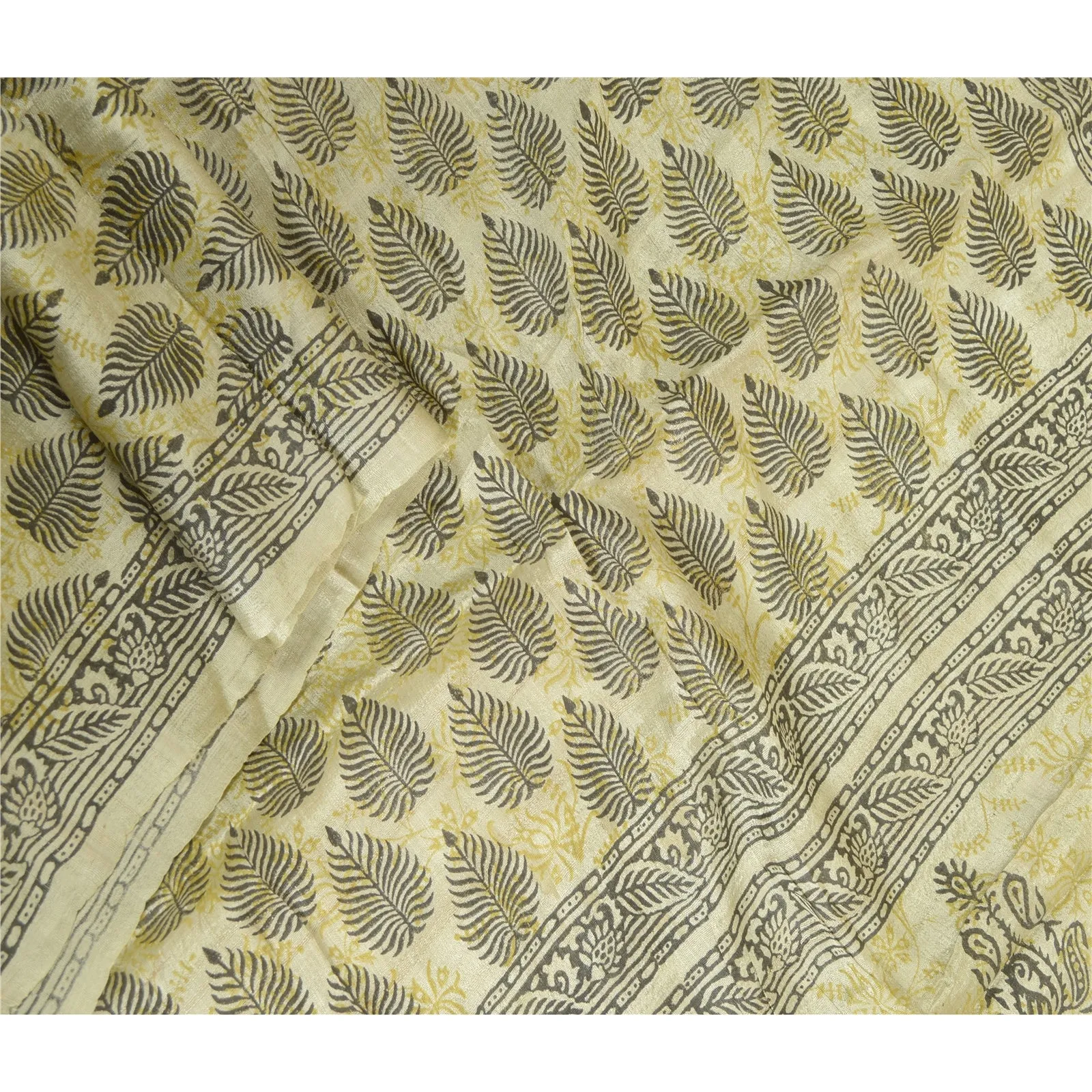 Sanskriti Vintage Long Dupatta Stole Pure Silk Ivory Hand-Block Printed Scarves