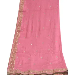 Sanskriti Vintage Long Dupatta Stole Pure Silk Pink Hand Beaded Woven Scarves