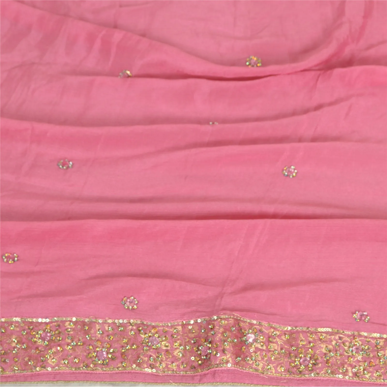 Sanskriti Vintage Long Dupatta Stole Pure Silk Pink Hand Beaded Woven Scarves