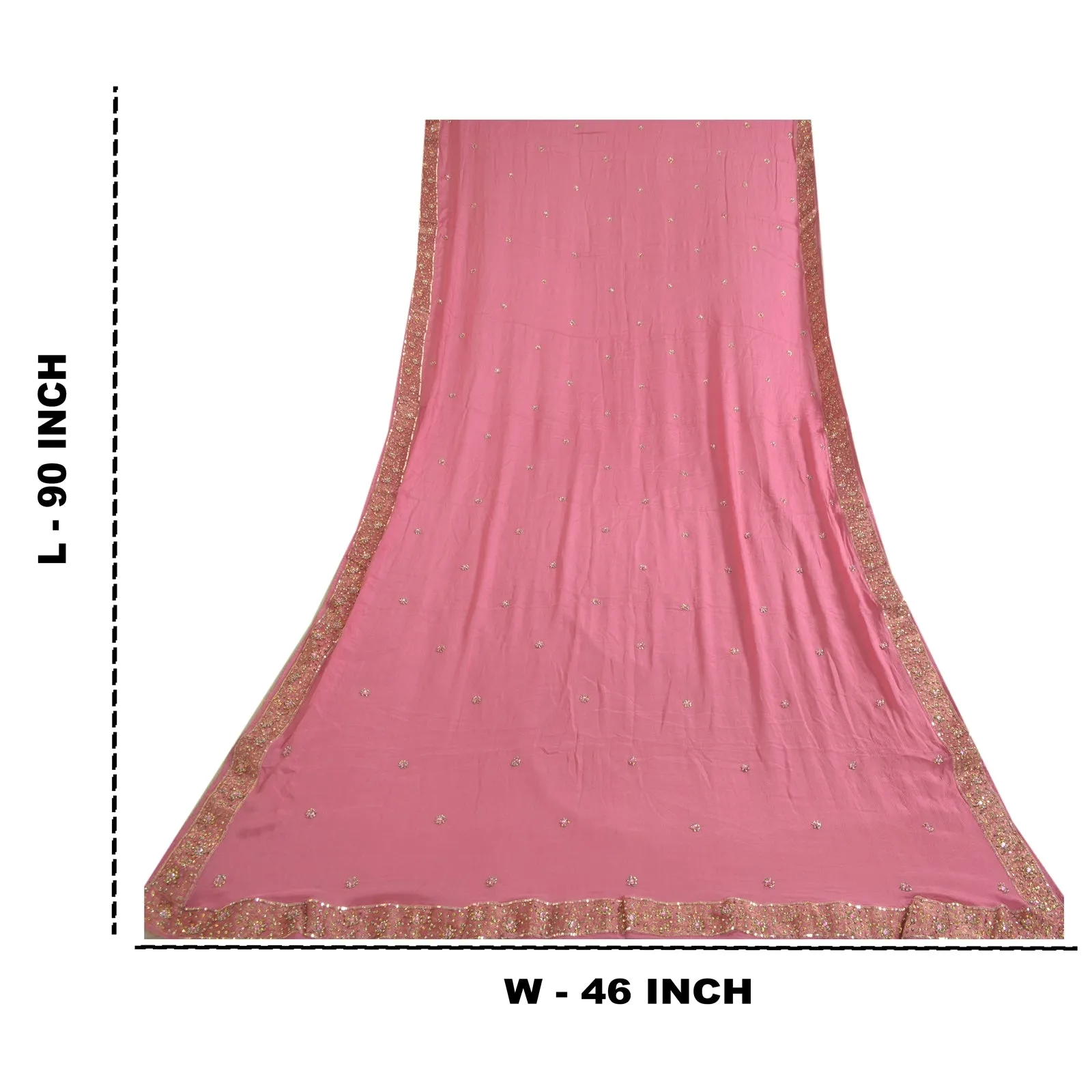 Sanskriti Vintage Long Dupatta Stole Pure Silk Pink Hand Beaded Woven Scarves