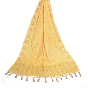 Sanskriti Vintage Long Dupatta Stole Pure Silk Yellow Hijab Woven Scarves