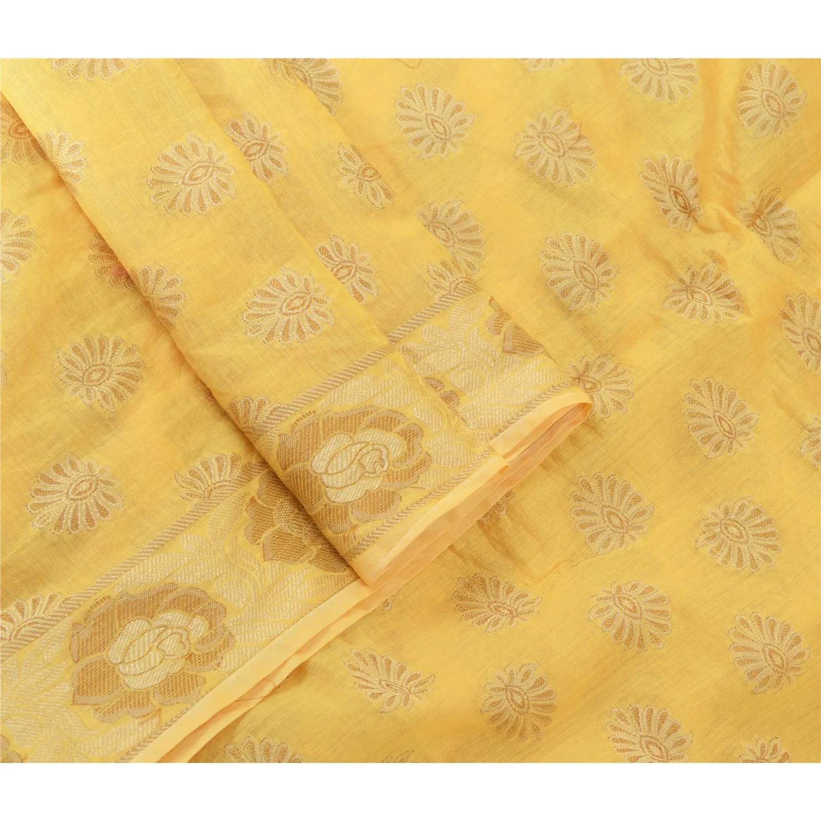 Sanskriti Vintage Long Dupatta Stole Pure Silk Yellow Hijab Woven Scarves