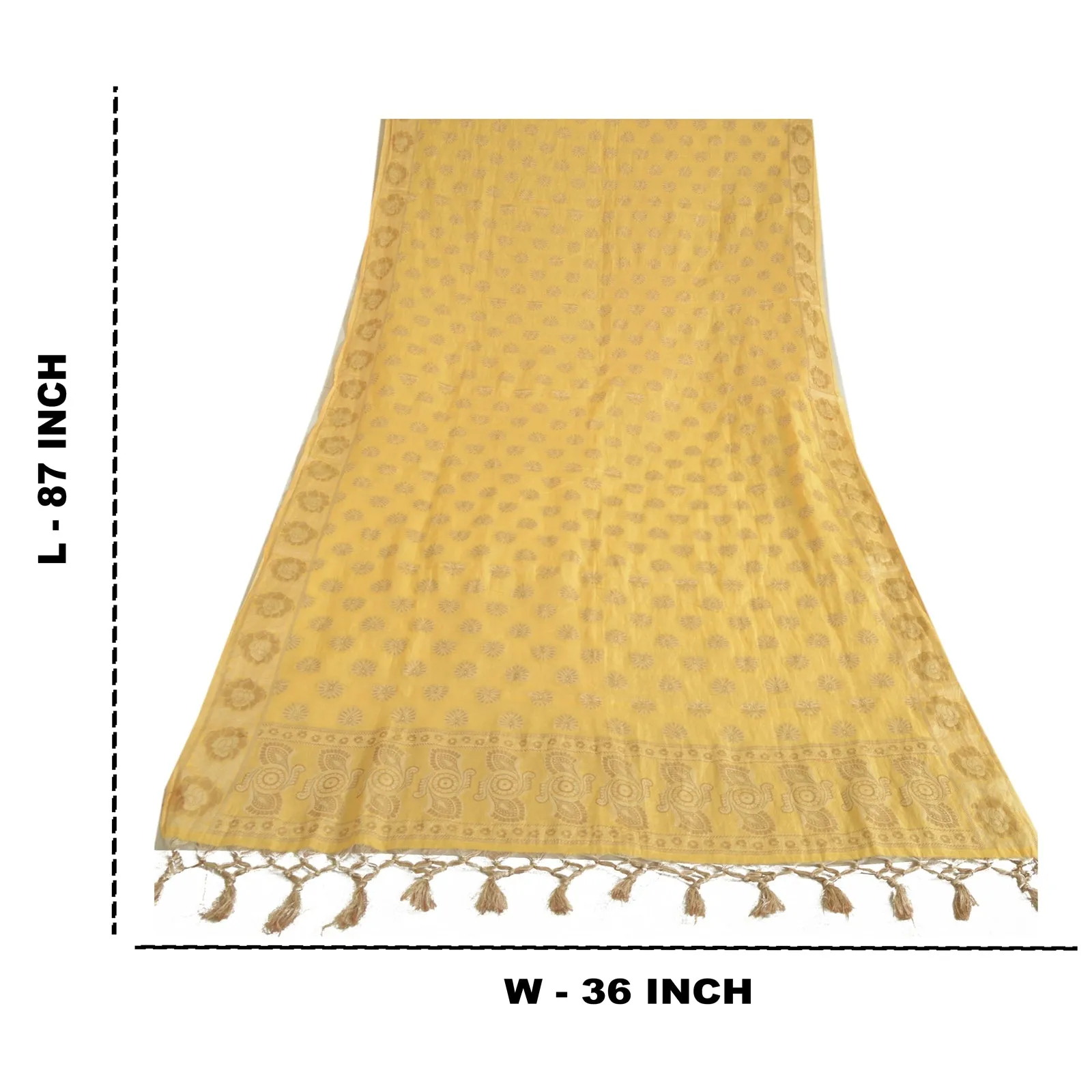 Sanskriti Vintage Long Dupatta Stole Pure Silk Yellow Hijab Woven Scarves