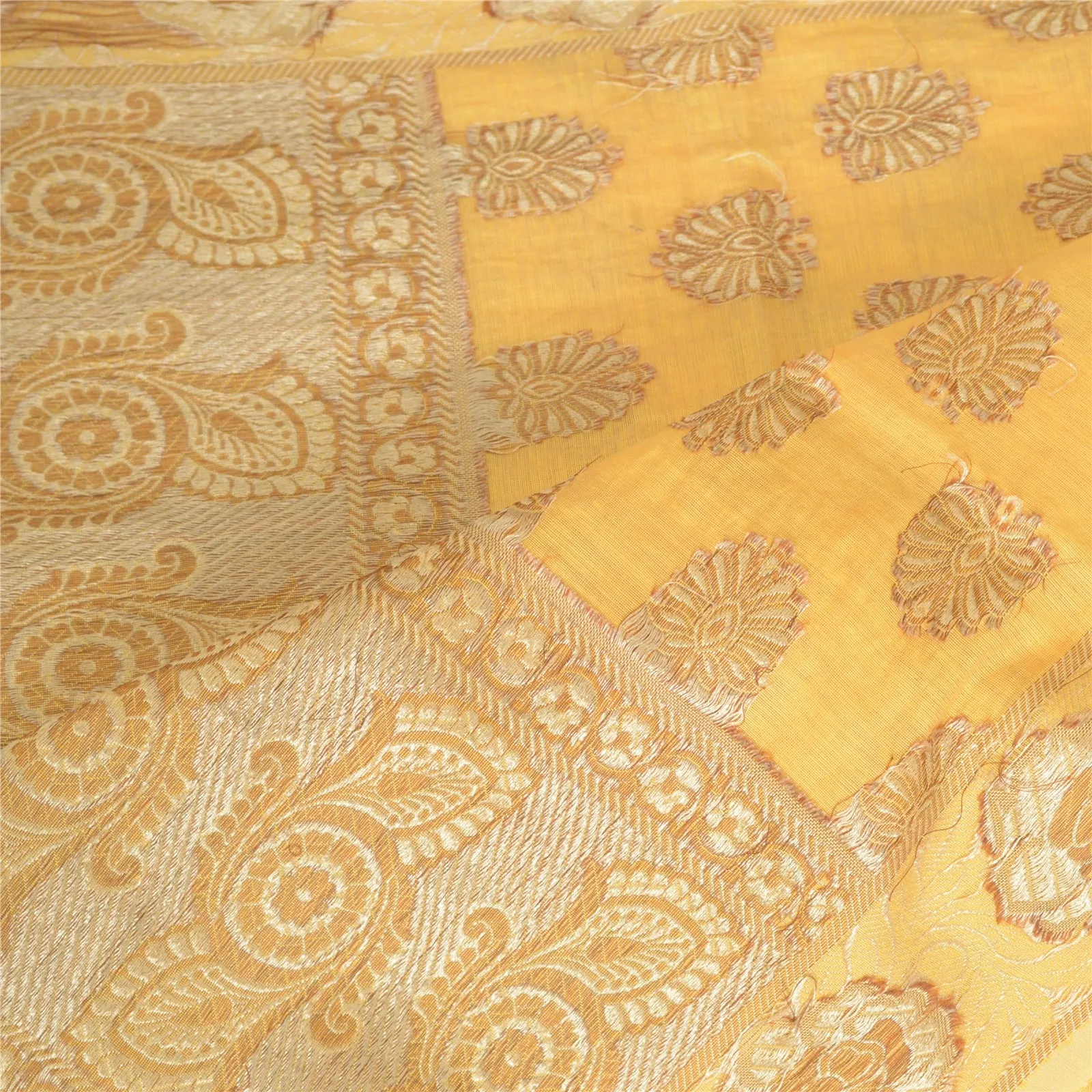 Sanskriti Vintage Long Dupatta Stole Pure Silk Yellow Hijab Woven Scarves