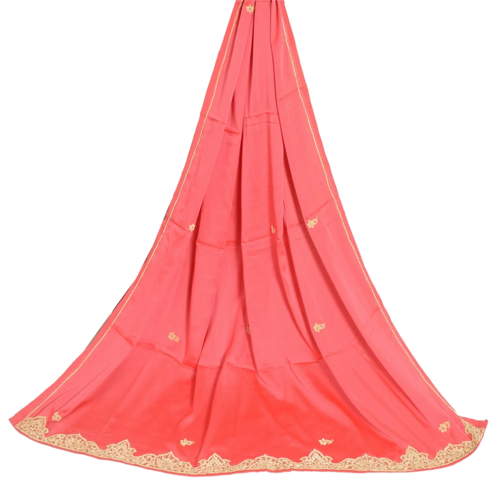 Sanskriti Vintage Long Dupatta Stole Satin Red Hand Beaded Zardozi Scarves