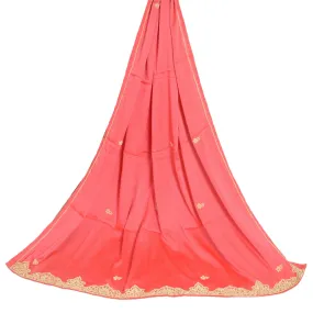 Sanskriti Vintage Long Dupatta Stole Satin Red Hand Beaded Zardozi Scarves