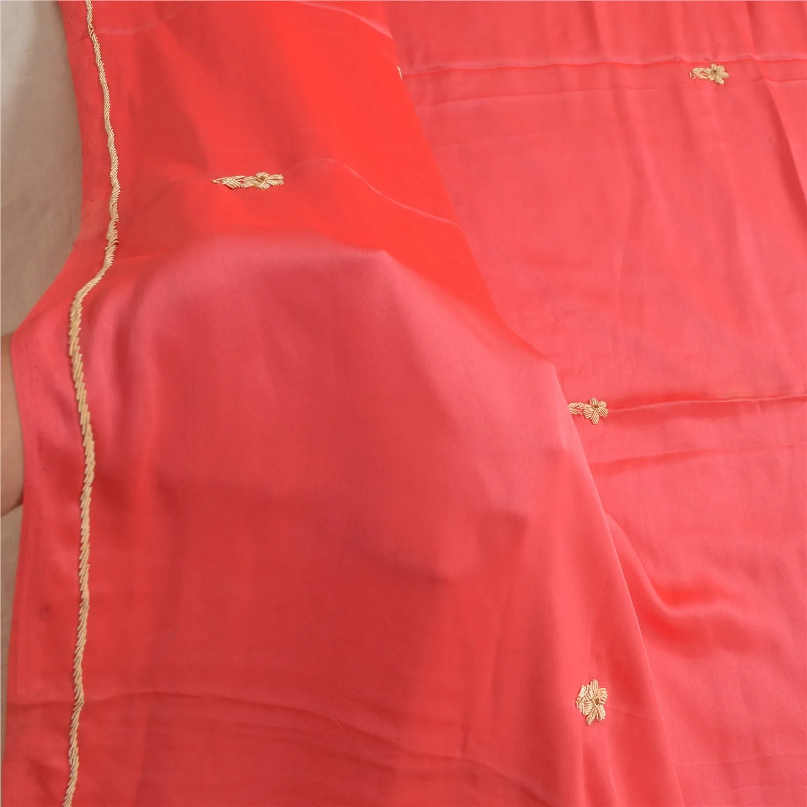 Sanskriti Vintage Long Dupatta Stole Satin Red Hand Beaded Zardozi Scarves