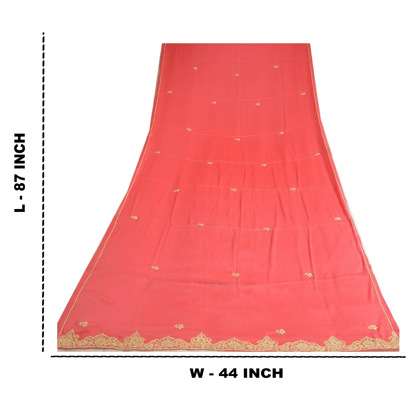 Sanskriti Vintage Long Dupatta Stole Satin Red Hand Beaded Zardozi Scarves