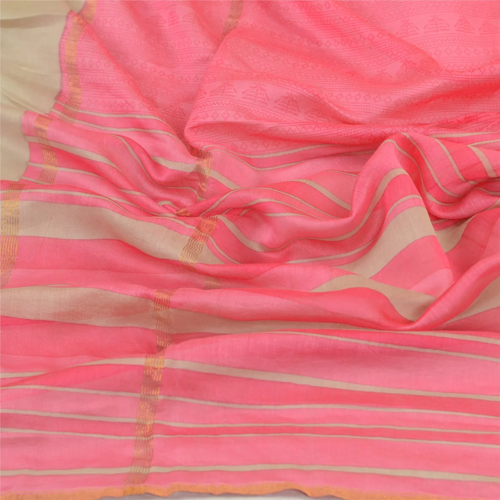 Sanskriti Vintage Pink Dupatta Long Stole Blend Silk Veil Printed Wrap Scarves