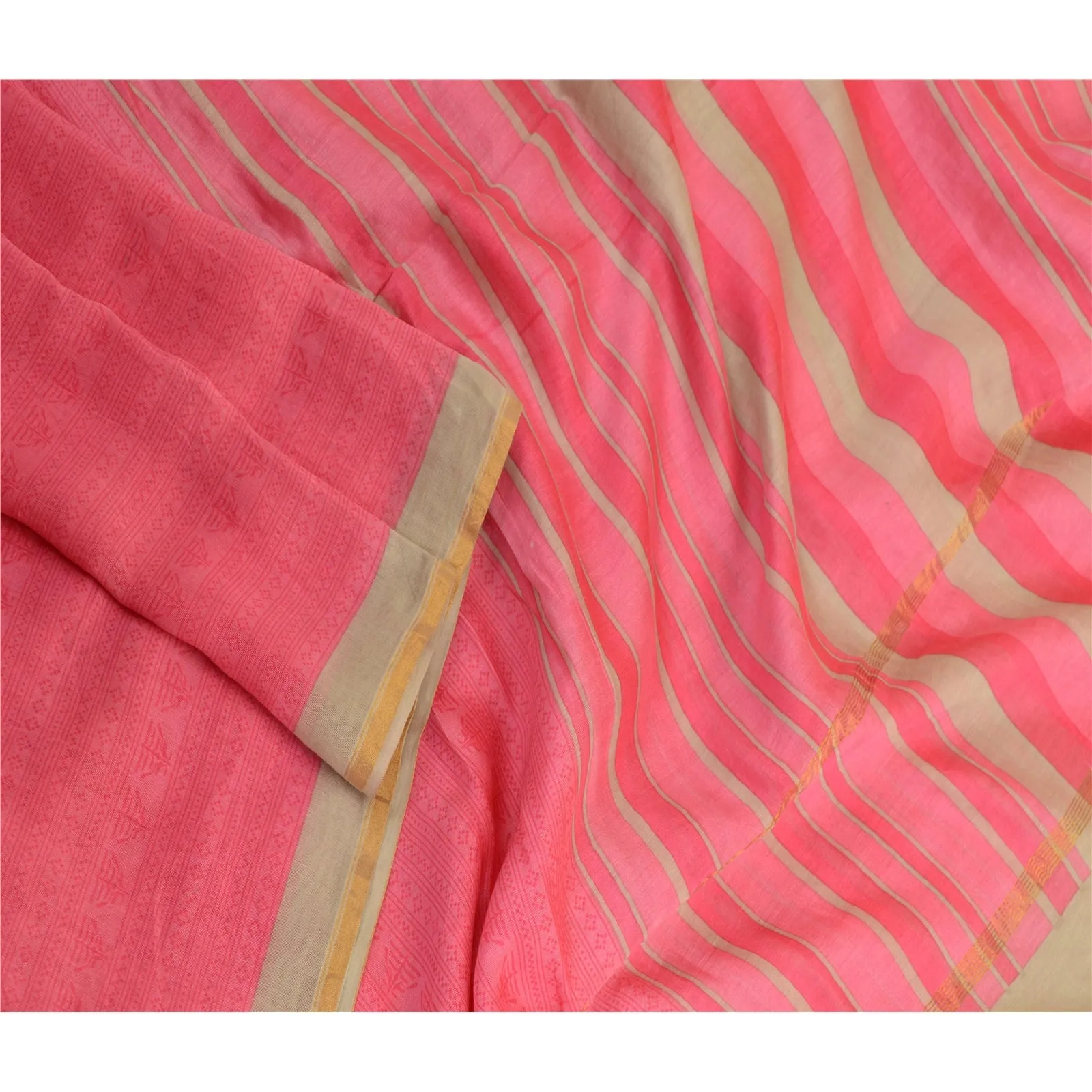 Sanskriti Vintage Pink Dupatta Long Stole Blend Silk Veil Printed Wrap Scarves