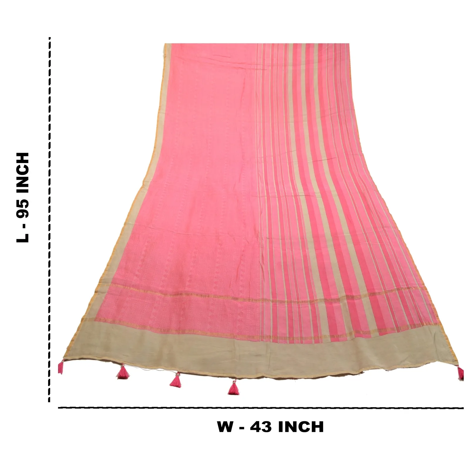 Sanskriti Vintage Pink Dupatta Long Stole Blend Silk Veil Printed Wrap Scarves